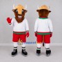 Custom Brown and Red Bison Character in Hockey Sportswear Mascot Costume Adult Full Body Suit for Sports Events