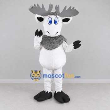 Custom White and Gray Moose Character Mascot Costume Adult Full Body Suit for School Events
