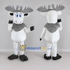 Custom White and Gray Moose Character Mascot Costume Adult Full Body Suit for School Events