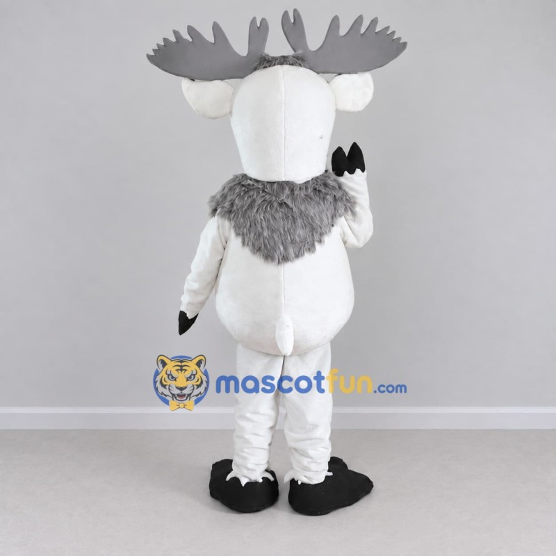 Custom White and Gray Moose Character Mascot Costume Adult Full Body Suit for School Events Custom White and Gray Moose Character Mascot Costume Adult Full Body Suit for School Events