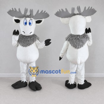 Custom White and Gray Moose Character Mascot Costume Adult Full Body Suit for School Events