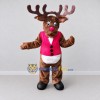 Custom Brown and Pink Reindeer Character in a Vest Mascot Costume Adult Full Body Suit for Christmas Events Custom Brown and Pink Reindeer Character in a Vest Mascot Costume Adult Full Body Suit for Christmas Events