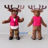 Custom Brown and Pink Reindeer Character in a Vest Mascot Costume Adult Full Body Suit for Christmas Events Custom Brown and Pink Reindeer Character in a Vest Mascot Costume Adult Full Body Suit for Christmas Events