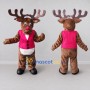 Custom Brown and Pink Reindeer Character in a Vest Mascot Costume Adult Full Body Suit for Christmas Events