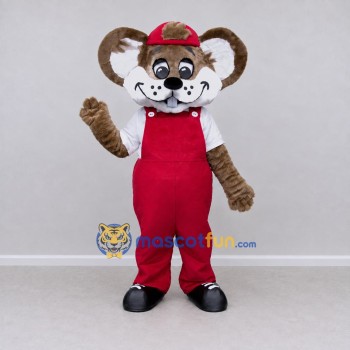 Custom Brown and Red Mouse Character in Overalls Mascot Costume Adult Full Body Suit for School Events Custom Brown and Red Mouse Character in Overalls Mascot Costume Adult Full Body Suit for School Events