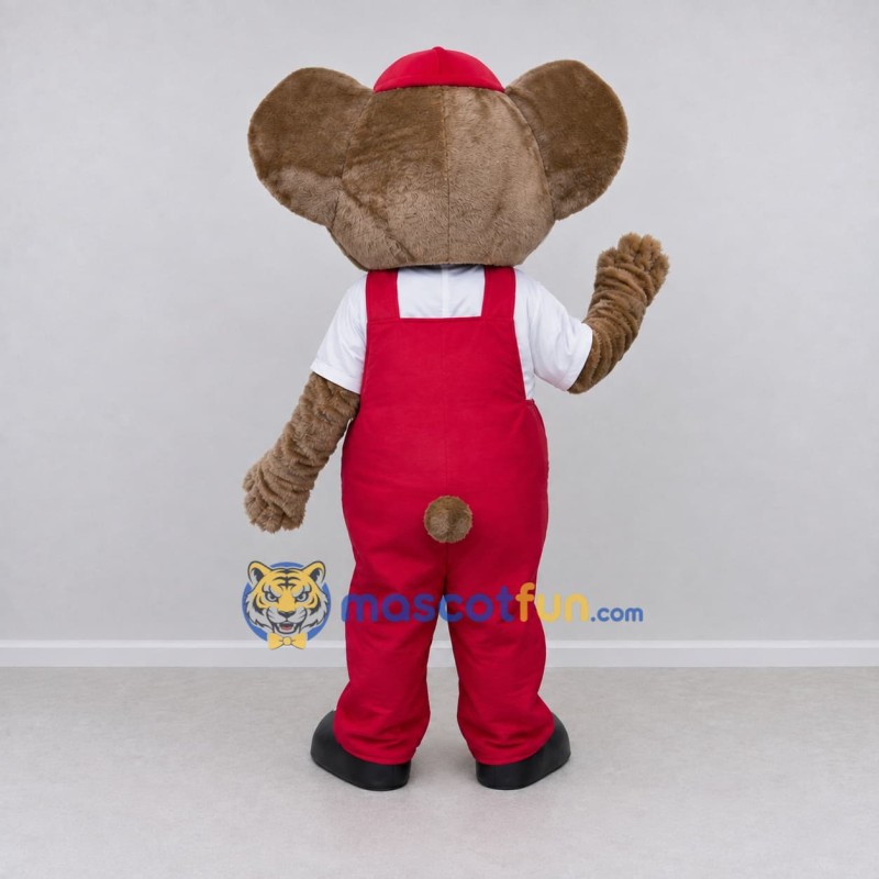 Custom Brown and Red Mouse Character in Overalls Mascot Costume Adult Full Body Suit for School Events Custom Brown and Red Mouse Character in Overalls Mascot Costume Adult Full Body Suit for School Events