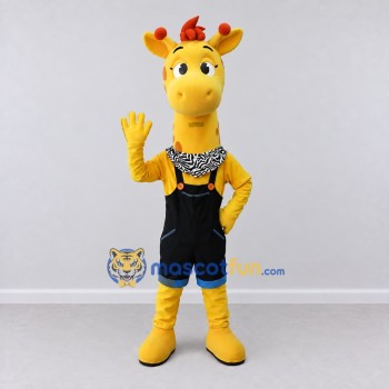Custom Yellow and Black Giraffe in Overalls Mascot Costume Adult Full Body Suit for School Events Custom Yellow and Black Giraffe in Overalls Mascot Costume Adult Full Body Suit for School Events