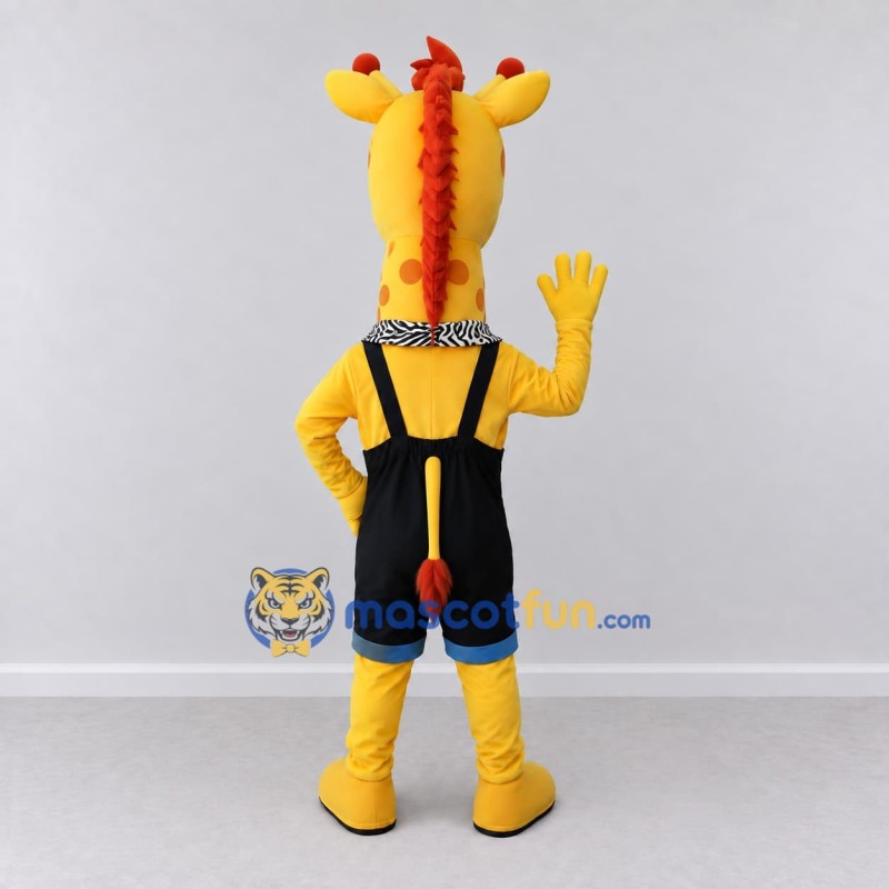 Custom Yellow and Black Giraffe in Overalls Mascot Costume Adult Full Body Suit for School Events Custom Yellow and Black Giraffe in Overalls Mascot Costume Adult Full Body Suit for School Events