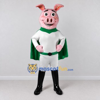 Custom Pink and Green Superhero Pig Mascot Costume Adult Full Body Suit for Theme Parties Custom Pink and Green Superhero Pig Mascot Costume Adult Full Body Suit for Theme Parties