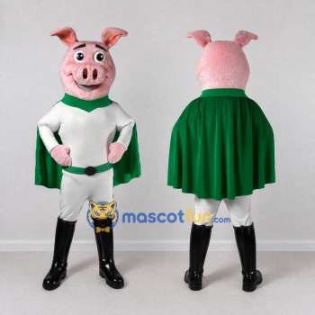 Custom Pink and Green Superhero Pig Mascot Costume Adult Full Body Suit for Theme Parties