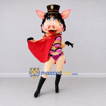 Custom Pink and Red Pig Ringmaster Character Mascot Costume Adult Full Body Suit for Theme Parties Custom Pink and Red Pig Ringmaster Character Mascot Costume Adult Full Body Suit for Theme Parties