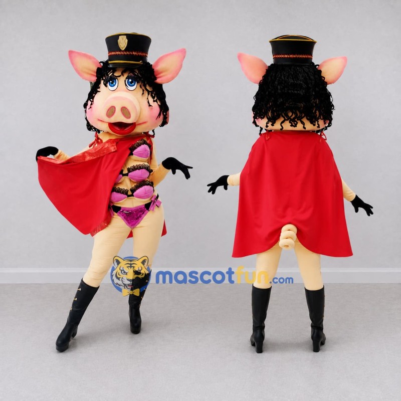 Custom Pink and Red Pig Ringmaster Character Mascot Costume Adult Full Body Suit for Theme Parties Custom Pink and Red Pig Ringmaster Character Mascot Costume Adult Full Body Suit for Theme Parties