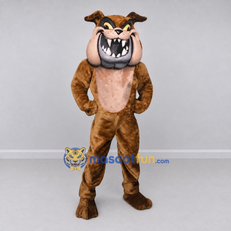 Custom Brown and Tan Fierce Bulldog Mascot Costume Adult Full Body Suit for Sports Events Custom Brown and Tan Fierce Bulldog Mascot Costume Adult Full Body Suit for Sports Events