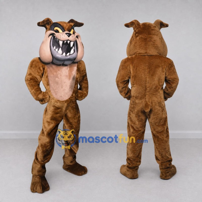 Custom Brown and Tan Fierce Bulldog Mascot Costume Adult Full Body Suit for Sports Events Custom Brown and Tan Fierce Bulldog Mascot Costume Adult Full Body Suit for Sports Events