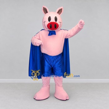 Custom Pink and Blue Superhero Pig Mascot Costume Adult Full Body Suit for Theme Parties Custom Pink and Blue Superhero Pig Mascot Costume Adult Full Body Suit for Theme Parties
