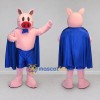 Custom Pink and Blue Superhero Pig Mascot Costume Adult Full Body Suit for Theme Parties