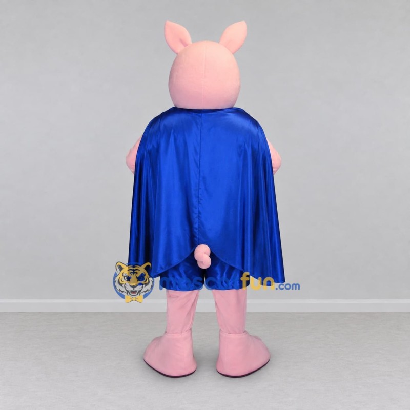 Custom Pink and Blue Superhero Pig Mascot Costume Adult Full Body Suit for Theme Parties