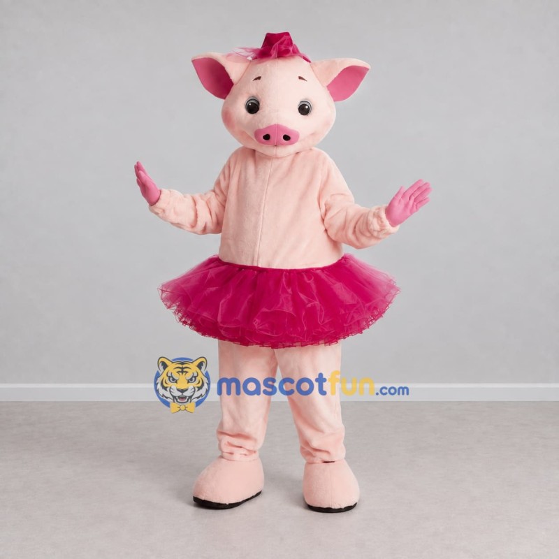 Custom Light Pink and Magenta Pig in a Tutu Mascot Costume Adult Full Body Suit for Dance Events Custom Light Pink and Magenta Pig in a Tutu Mascot Costume Adult Full Body Suit for Dance Events