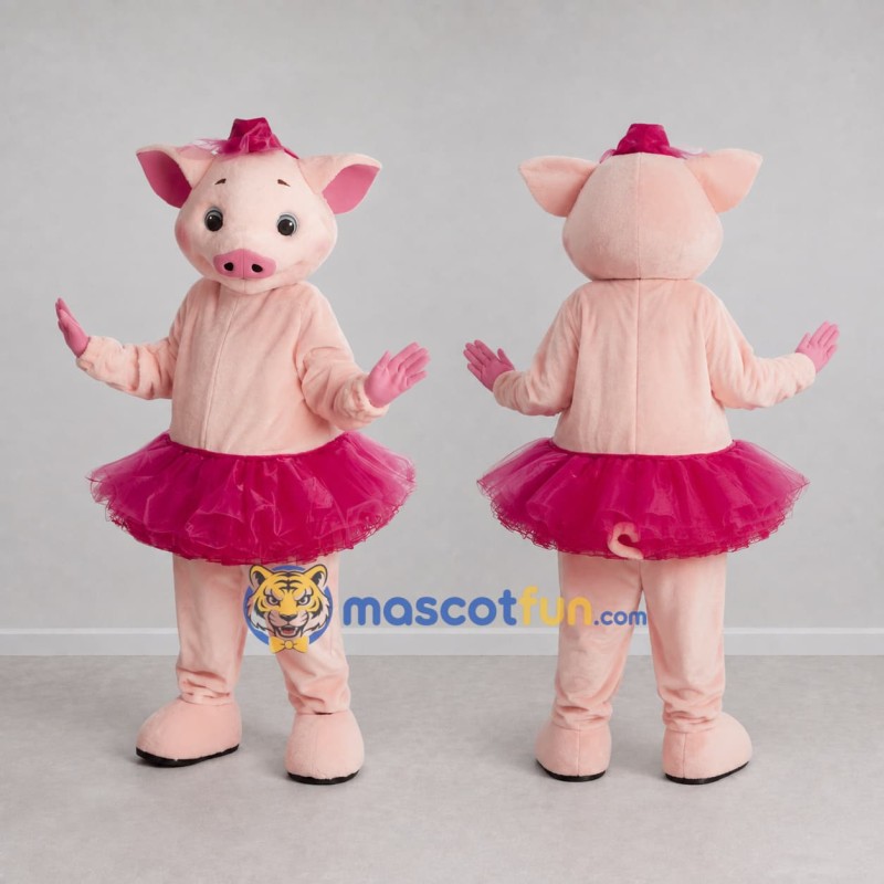 Custom Light Pink and Magenta Pig in a Tutu Mascot Costume Adult Full Body Suit for Dance Events Custom Light Pink and Magenta Pig in a Tutu Mascot Costume Adult Full Body Suit for Dance Events