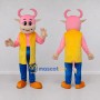 Custom Pink and Yellow Bull Character in a Vest Mascot Costume Adult Full Body Suit for School Events