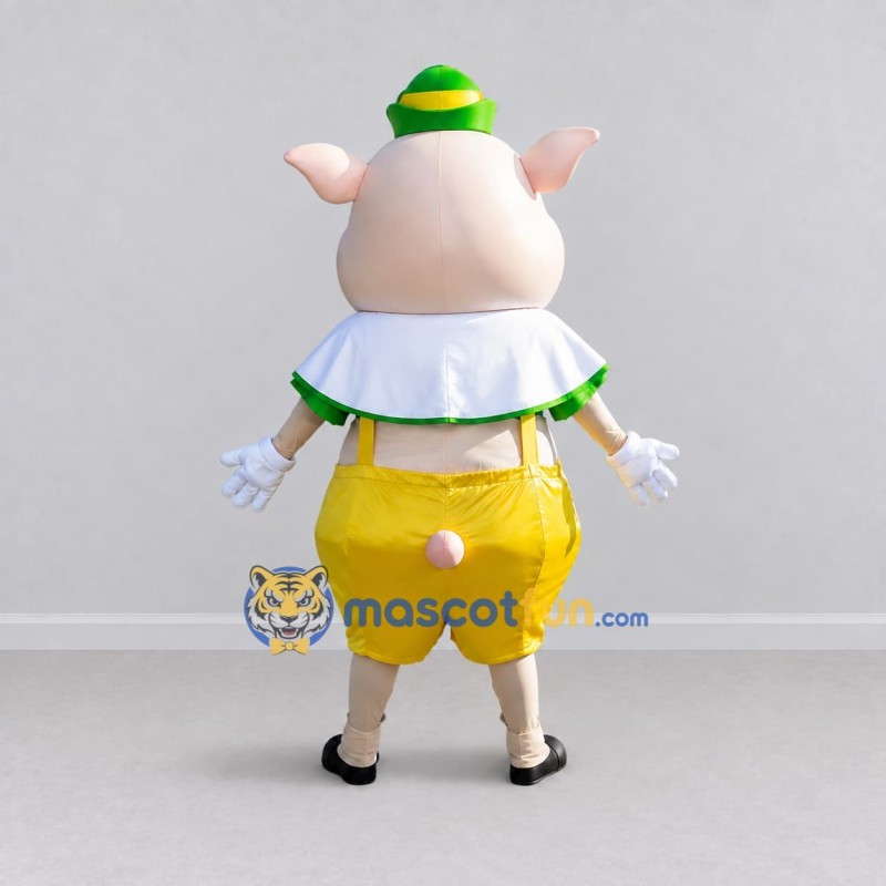 Custom Cream and Yellow Pig in Shorts and a Hat Mascot Costume Adult Full Body Suit for School Events