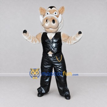 Custom Cream and Black Punk Pig Character Mascot Costume Adult Full Body Suit for Theme Parties Custom Cream and Black Punk Pig Character Mascot Costume Adult Full Body Suit for Theme Parties