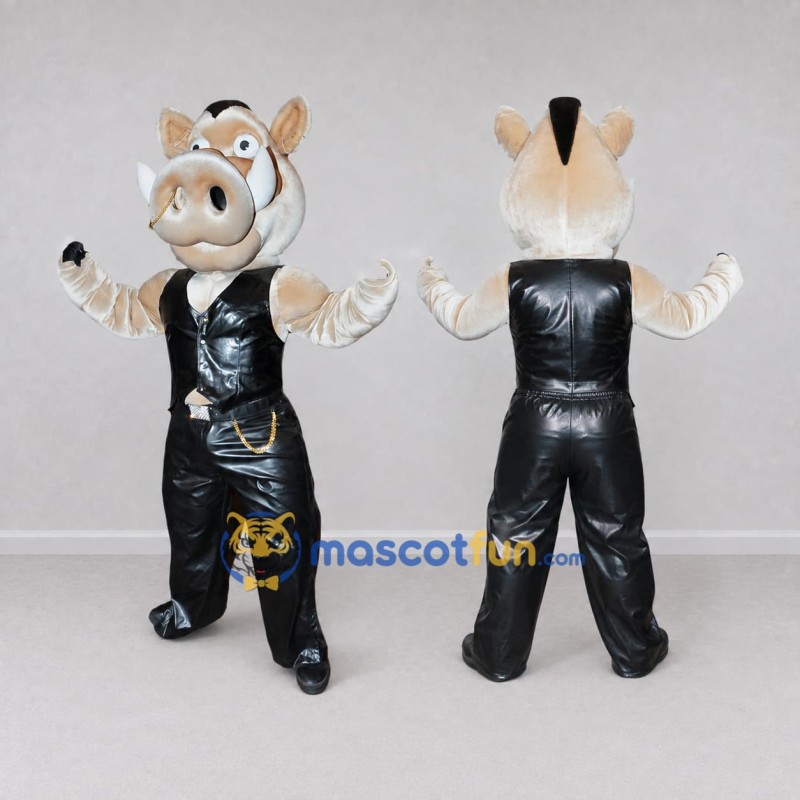 Custom Cream and Black Punk Pig Character Mascot Costume Adult Full Body Suit for Theme Parties