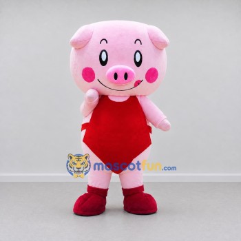 Custom Pink and Red Pig Character in Overalls Mascot Costume Adult Full Body Suit for School Events Custom Pink and Red Pig Character in Overalls Mascot Costume Adult Full Body Suit for School Events