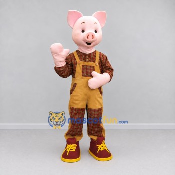 Custom Pink and Tan Pig in Overalls Mascot Costume Adult Full Body Suit for Farm Events Custom Pink and Tan Pig in Overalls Mascot Costume Adult Full Body Suit for Farm Events