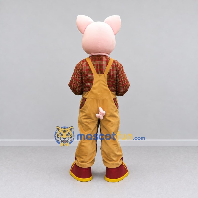 Custom Pink and Tan Pig in Overalls Mascot Costume Adult Full Body Suit for Farm Events Custom Pink and Tan Pig in Overalls Mascot Costume Adult Full Body Suit for Farm Events
