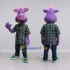 Custom Purple and Green Pig in a Plaid Shirt Mascot Costume Adult Full Body Suit for School Events