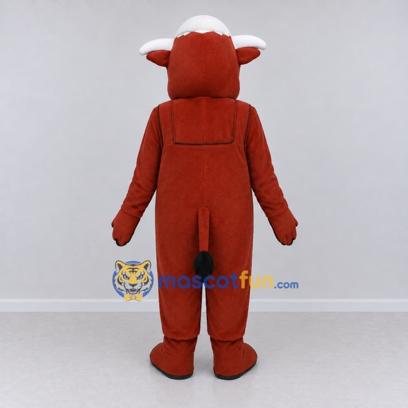 Custom Brown and White Bull Character in Overalls Mascot Costume Adult Full Body Suit for Farm Events Custom Brown and White Bull Character in Overalls Mascot Costume Adult Full Body Suit for Farm Events