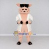 Custom Pink and White Pig with Sunglasses and a Jacket Mascot Costume Adult Full Body Suit for Theme Parties Custom Pink and White Pig with Sunglasses and a Jacket Mascot Costume Adult Full Body Suit for Theme Parties