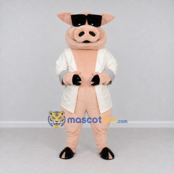 Custom Pink and White Pig with Sunglasses and a Jacket Mascot Costume Adult Full Body Suit for Theme Parties Custom Pink and White Pig with Sunglasses and a Jacket Mascot Costume Adult Full Body Suit for Theme Parties