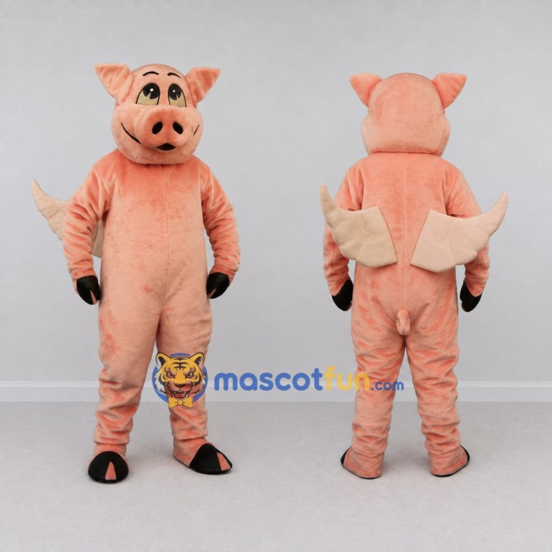 Custom Pink and Cream Winged Pig Mascot Costume Adult Full Body Suit for Theme Parties Custom Pink and Cream Winged Pig Mascot Costume Adult Full Body Suit for Theme Parties