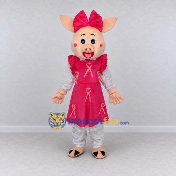 Custom Cream and Pink Pig in a Dress Mascot Costume Adult Full Body Suit for School Events