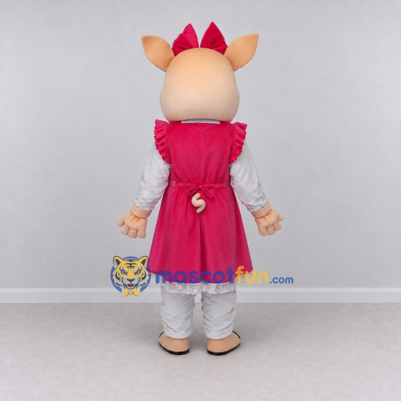 Custom Cream and Pink Pig in a Dress Mascot Costume Adult Full Body Suit for School Events