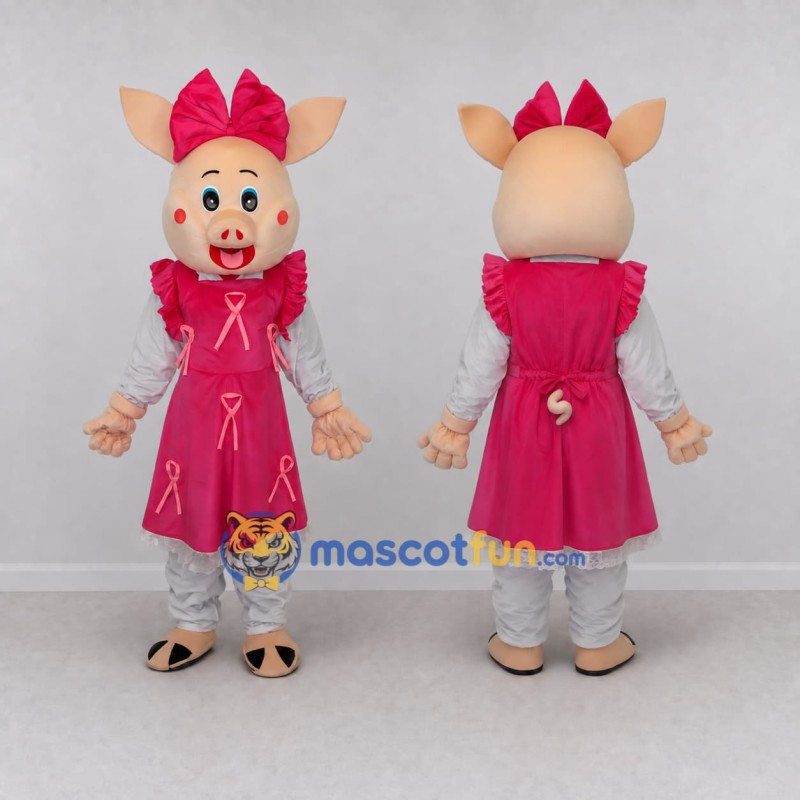 Custom Cream and Pink Pig in a Dress Mascot Costume Adult Full Body Suit for School Events