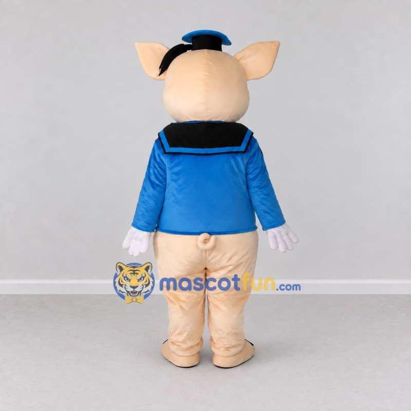Custom Cream and Blue Sailor Pig Mascot Costume Adult Full Body Suit for Theme Parties