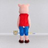 Custom Pink and Red Pig in a Vest and Shorts Mascot Costume Adult Full Body Suit for School Events Custom Pink and Red Pig in a Vest and Shorts Mascot Costume Adult Full Body Suit for School Events
