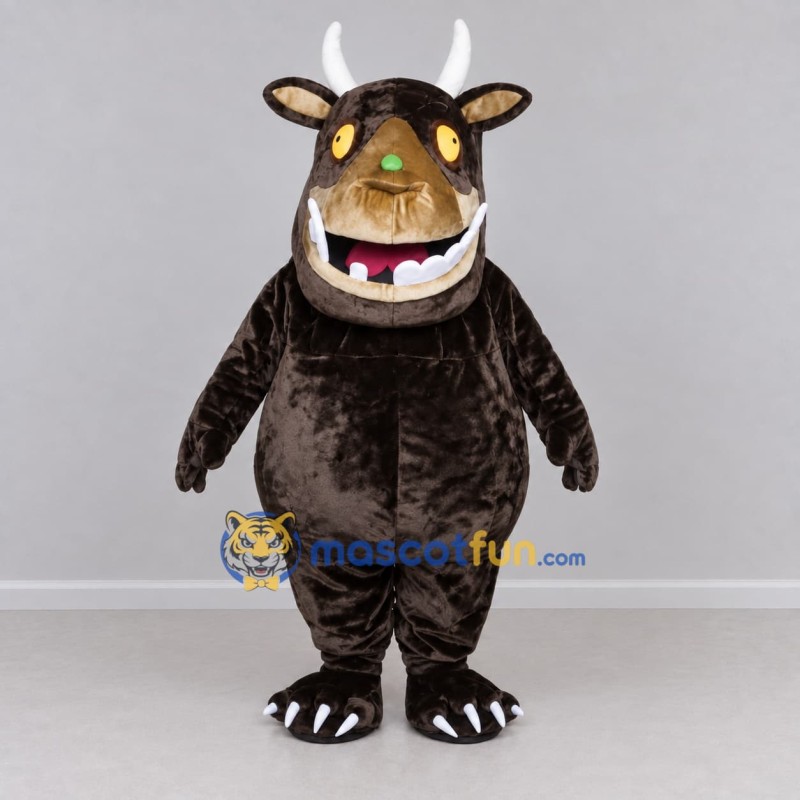 Custom Dark Brown and White Horned Monster Mascot Costume Adult Full Body Suit for Theme Parties