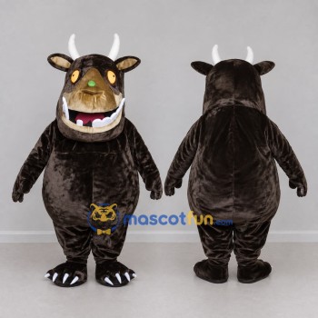 Custom Dark Brown and White Horned Monster Mascot Costume Adult Full Body Suit for Theme Parties