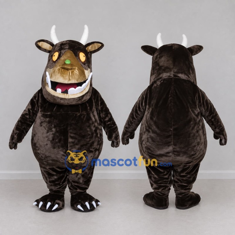 Custom Dark Brown and White Horned Monster Mascot Costume Adult Full Body Suit for Theme Parties