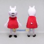 Custom Light Pink and Red Pig Character in a Dress Mascot Costume Adult Full Body Suit for School Events