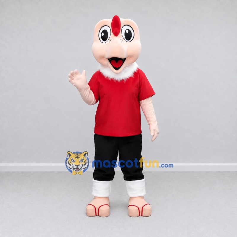 Custom Cream and Red Rhino Character in a Shirt Mascot Costume Adult Full Body Suit for School Events