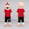 Custom Cream and Red Rhino Character in a Shirt Mascot Costume Adult Full Body Suit for School Events