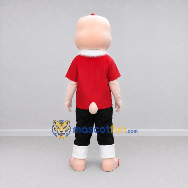 Custom Cream and Red Rhino Character in a Shirt Mascot Costume Adult Full Body Suit for School Events