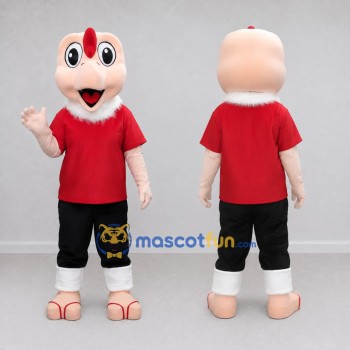 Custom Cream and Red Rhino Character in a Shirt Mascot Costume Adult Full Body Suit for School Events