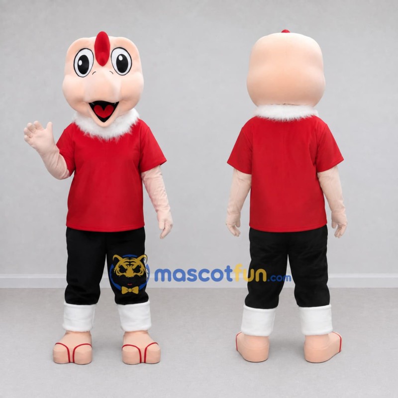 Custom Cream and Red Rhino Character in a Shirt Mascot Costume Adult Full Body Suit for School Events