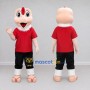 Custom Cream and Red Rhino Character in a Shirt Mascot Costume Adult Full Body Suit for School Events